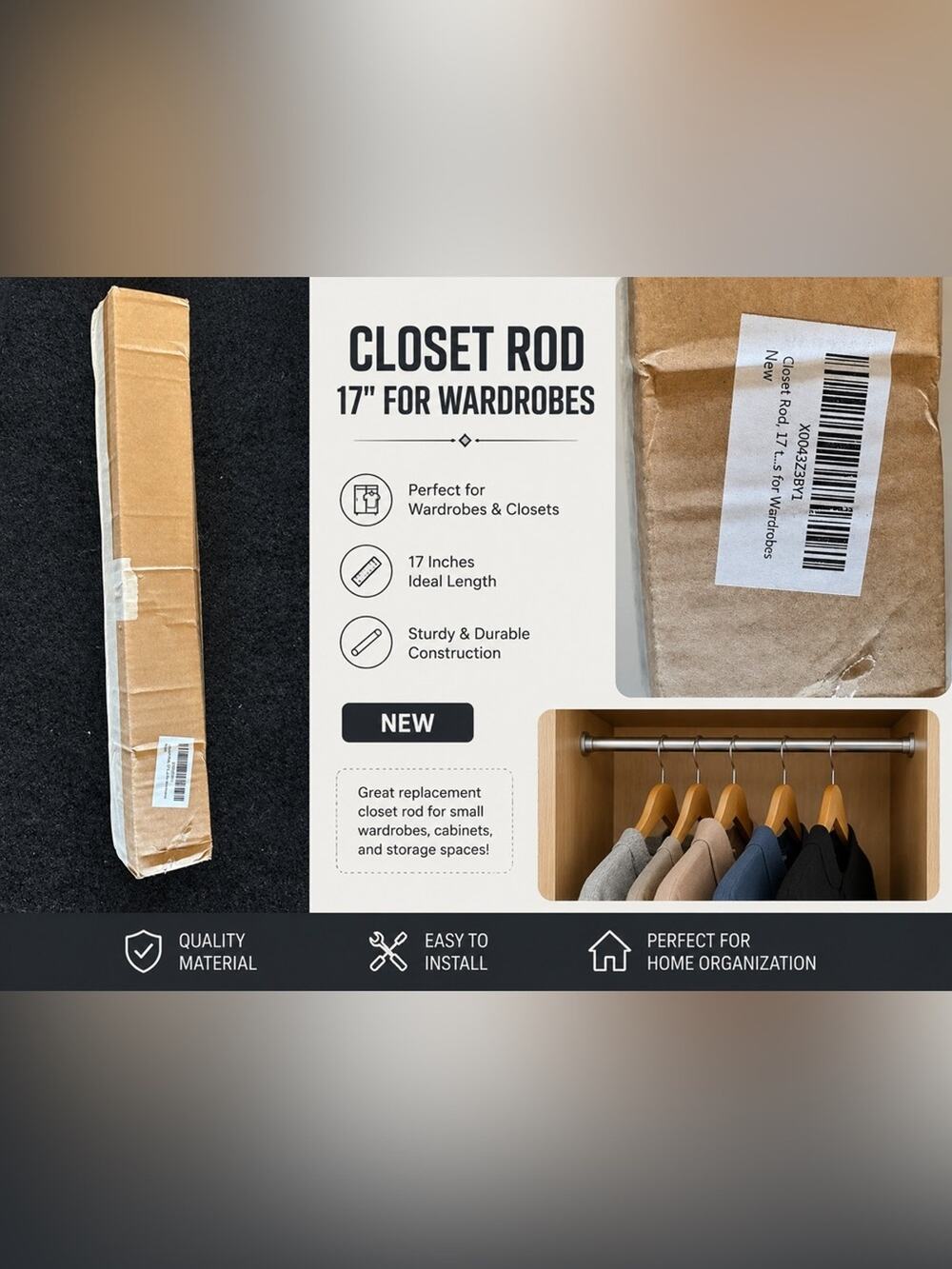 17" Silver Closet Rod for Wardrobes - Sturdy Silver Hanging Rod